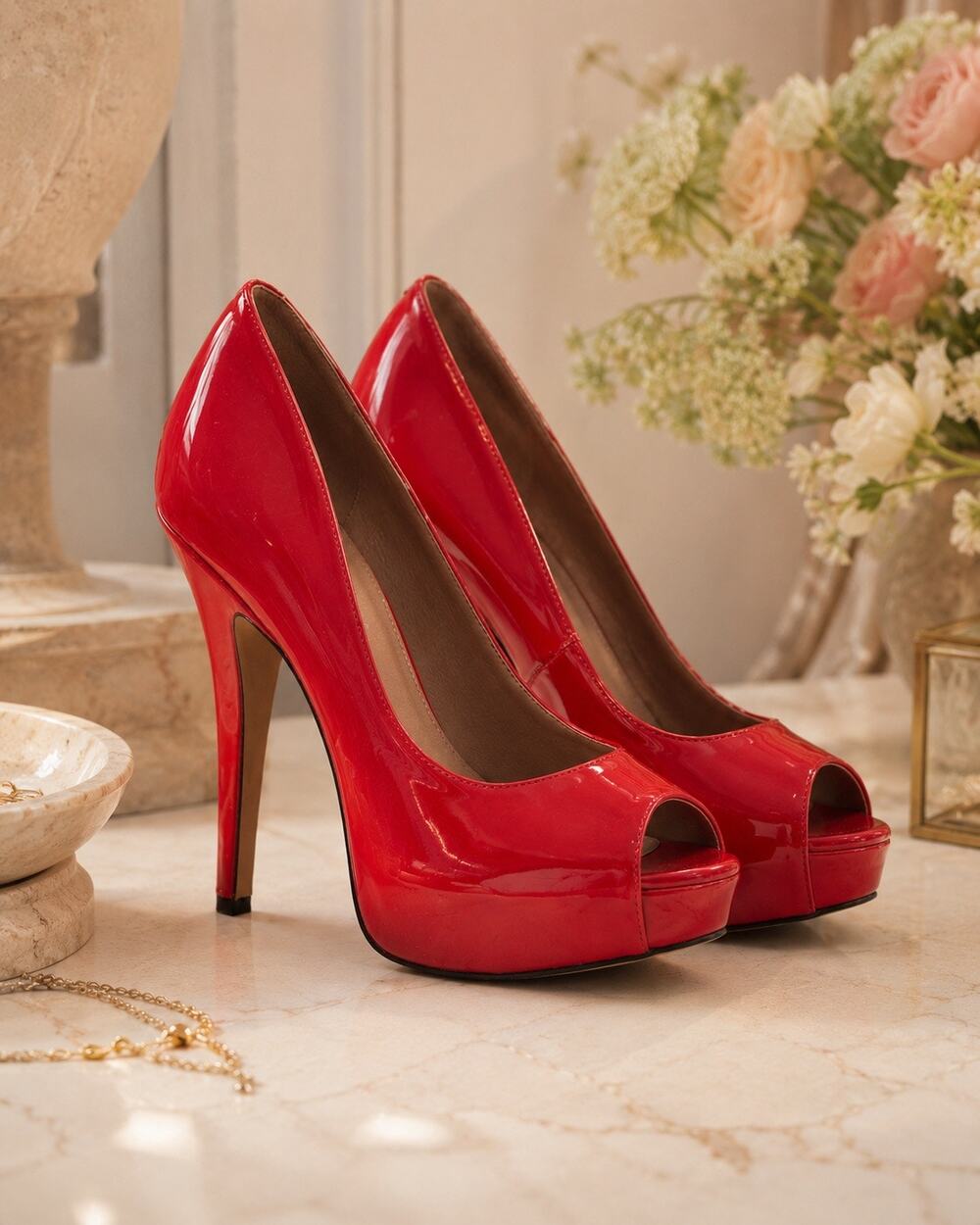 VINCE CAMUTO Red Patent Leather Platform Heels